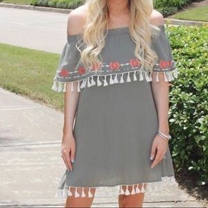Francesca’s off the shoulder tassel dress